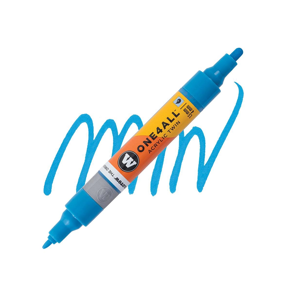 Molotow ONE4ALL Acryl Twin двустранен акрилен маркер, 1,5 + 4 мм, средно син